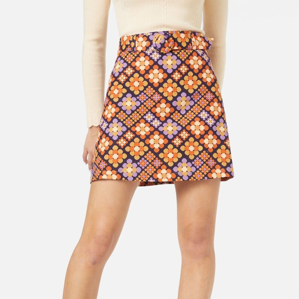 Princess Highway Peggy Skirt - Retro Orange Flower Print - US 6 / AUS 10